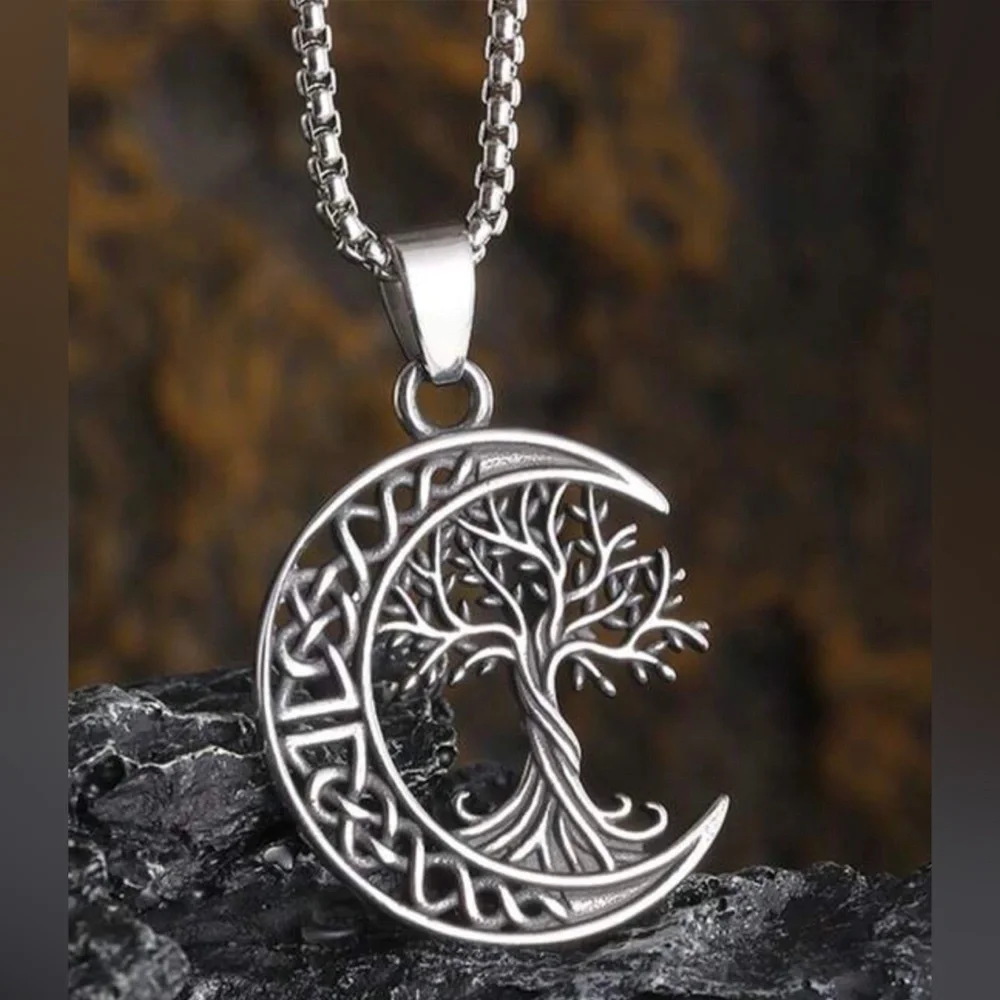 Celtic Knot Moon with Tree of Life Necklace Unisex - Picture 2 of 10